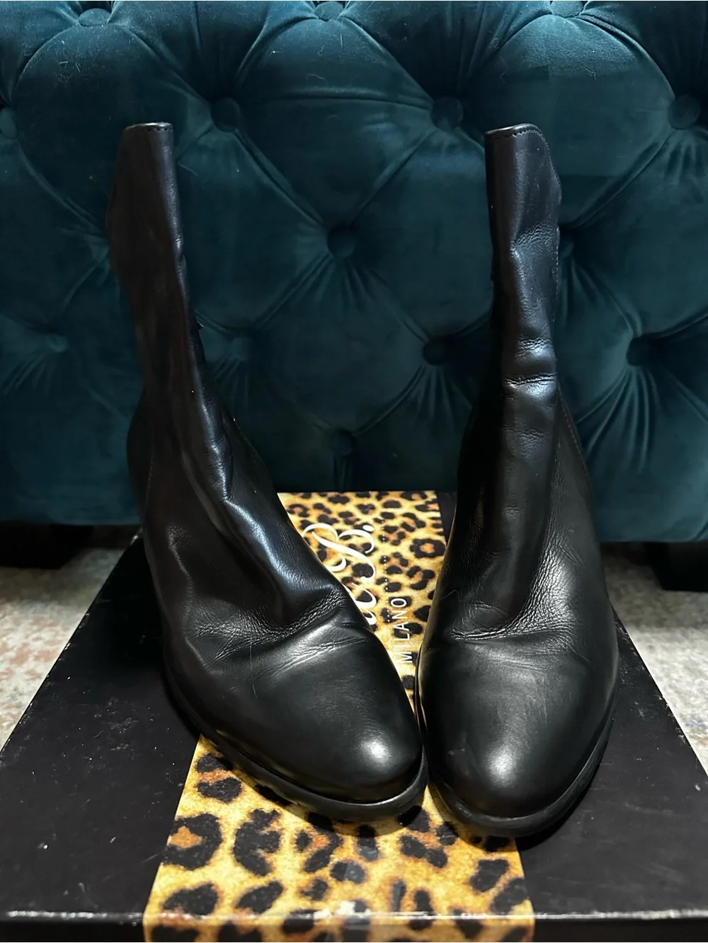 Diane B Classic Black Leather Ankle Boots with Side Zipper and Snap Closure